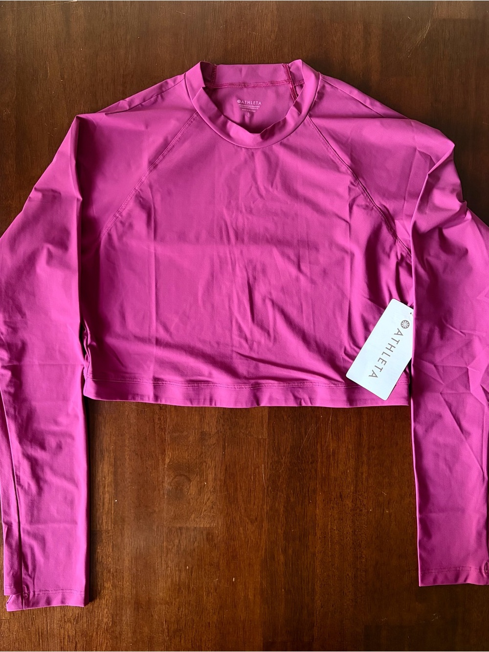 NWT Athleta Women's Crop Top in Magenta, Long Sleeve, Size Large